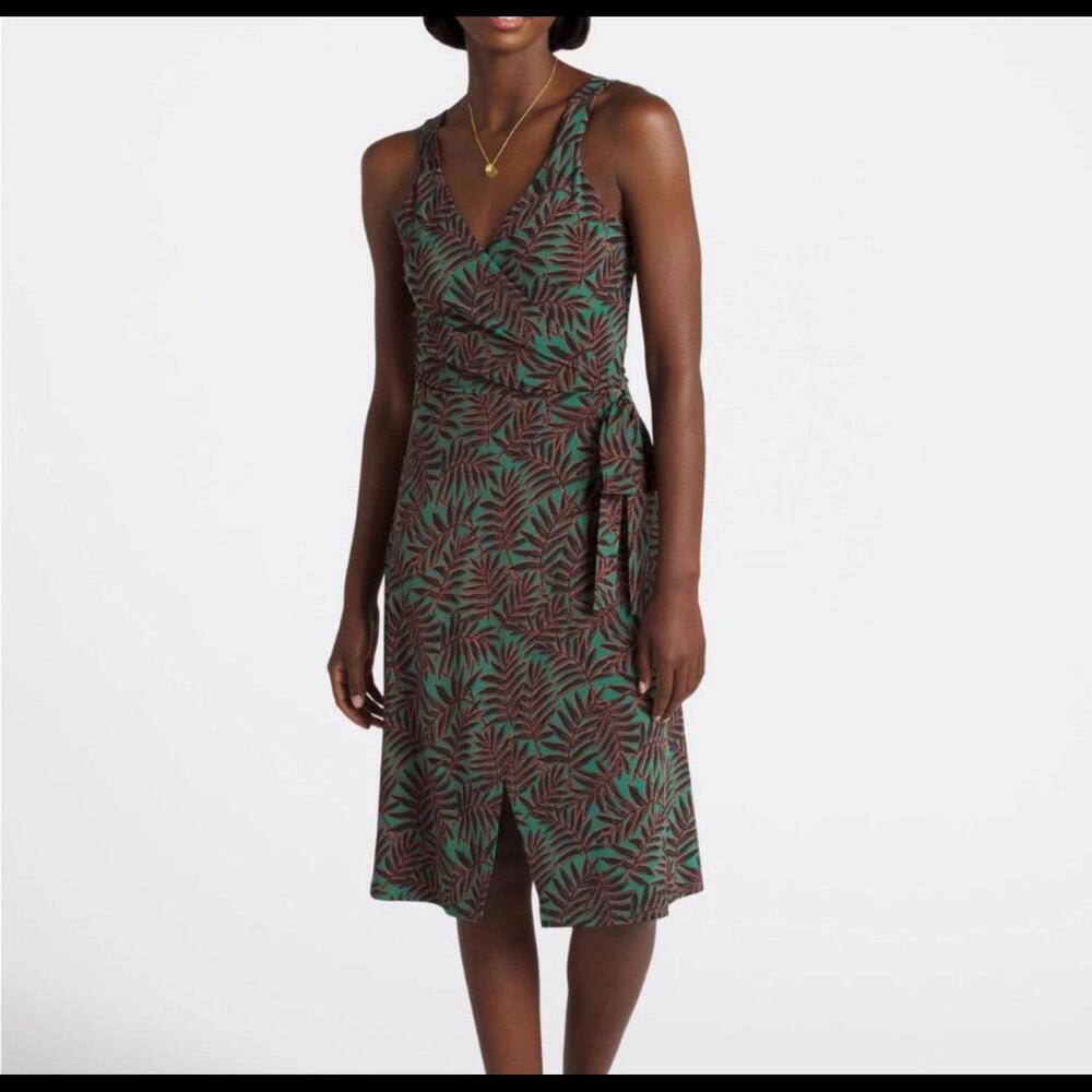 NWT 41 HAWTHORN Sleeveless Tie Waist Midi Wrap Dress Palm Print 1x
